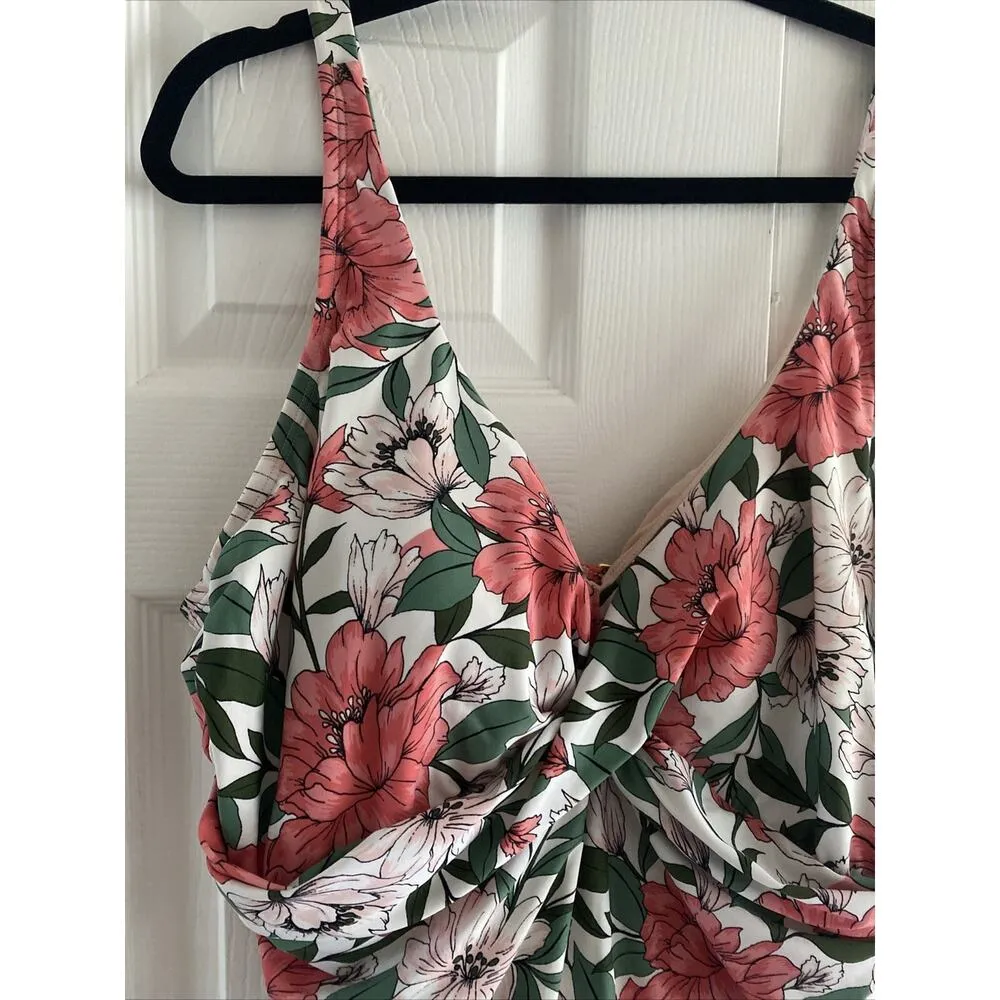 Kona Sol Womens 20W One‎ Piece Floral Swimsuit Slimming Ruche - Image 2