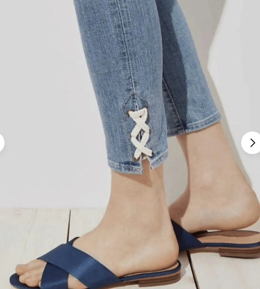 Loft Skinny Crop Light Wash Nautical Lace Up Hem Stretch Mid Rise Jeans, Sz 4 - Image 2