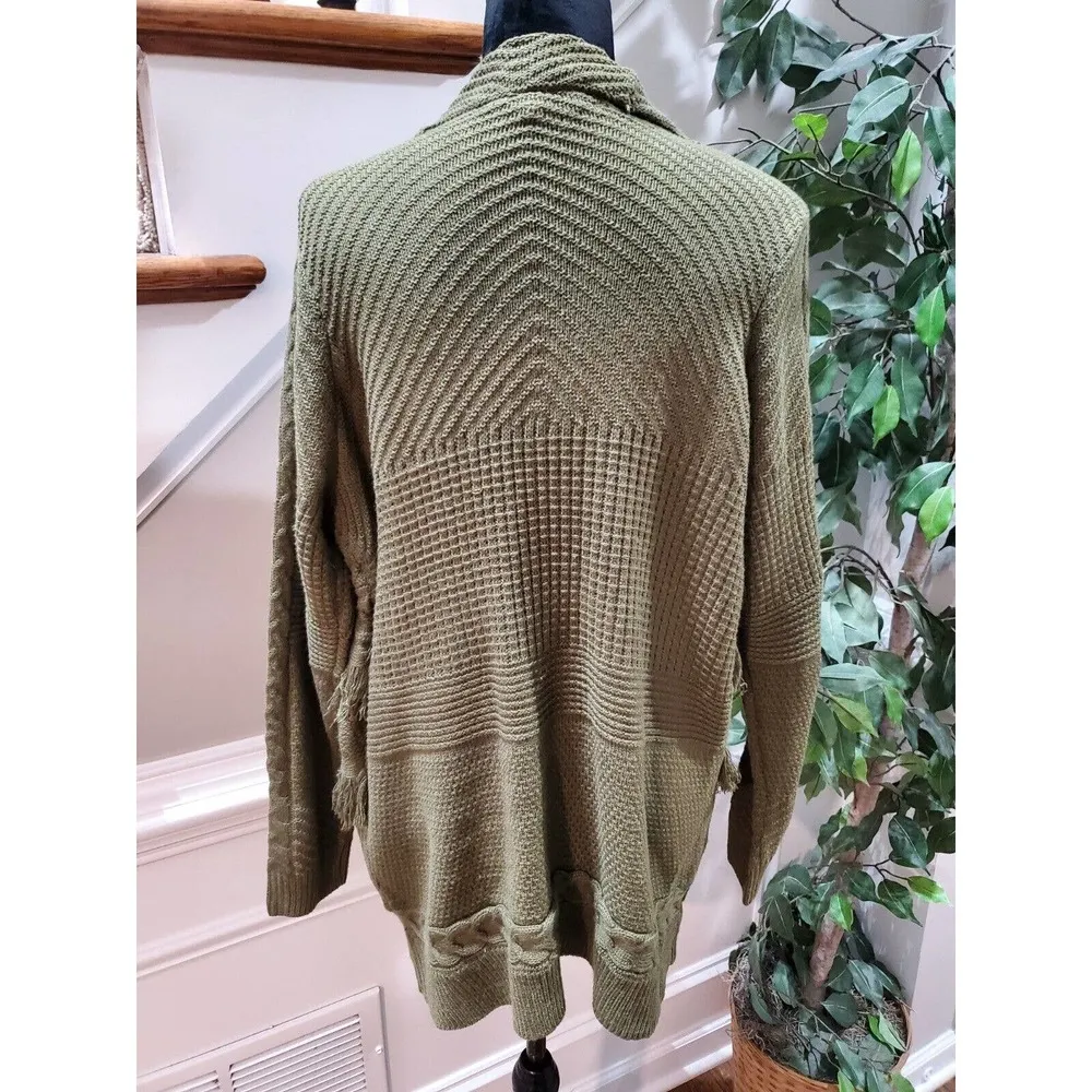 Signature 1 Studio Women Olive Green Acrylic Long Sleeve Open Front Cardigan 1X - Image 7