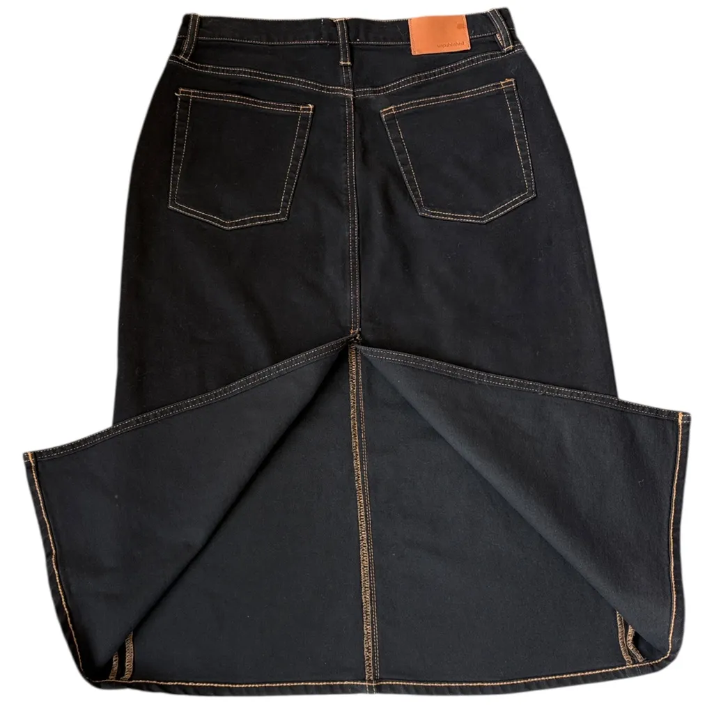 Like New Unpublished Harley High Rise Denim Midi Skirt Black Night Drive Size 12 - Image 11