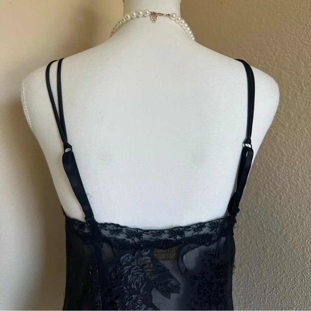 Victoria's Secret Black Lace Floral Teddy Lingerie Sz M Bodysuit Y2K Romantic - Image 7