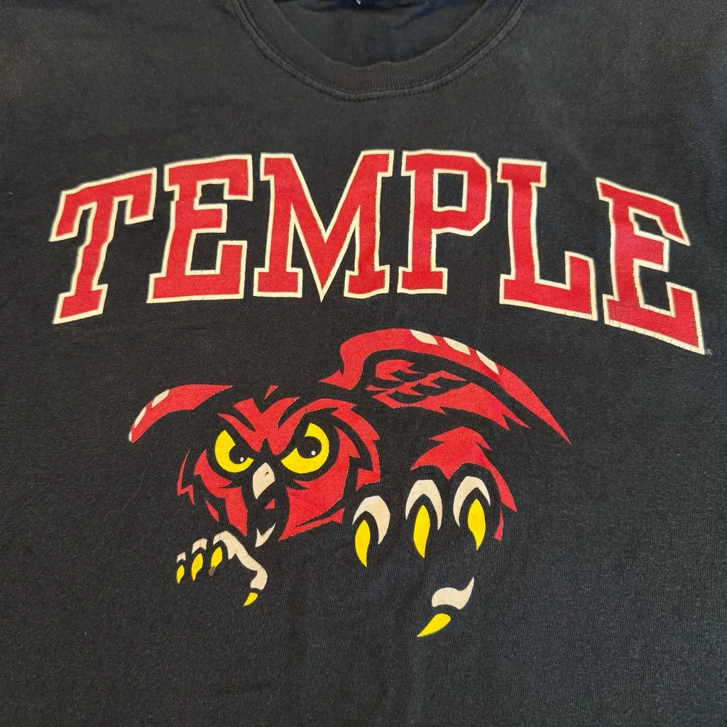 Temple Owls Black T Shirt Size Medium Cotton Gildan Flawed Collegiate - Image 2