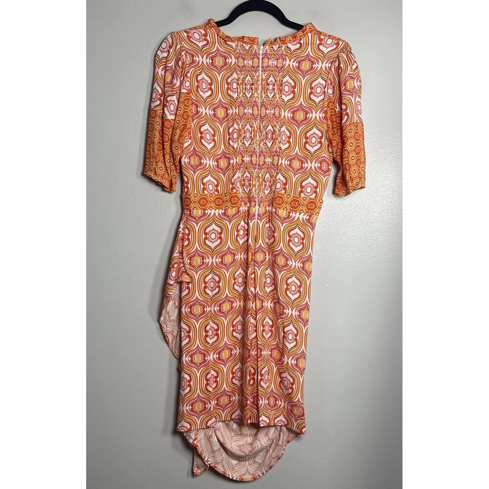HALE BOB Draped Midi Dress Size Medium‎ Orange Geometric Retro Colorful Fun - Image 6