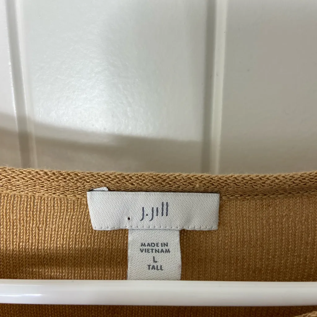 EUC J. Jill women’s tan linen blend 3/4 sleeve lengthy tall top‎ blouse large - Image 3