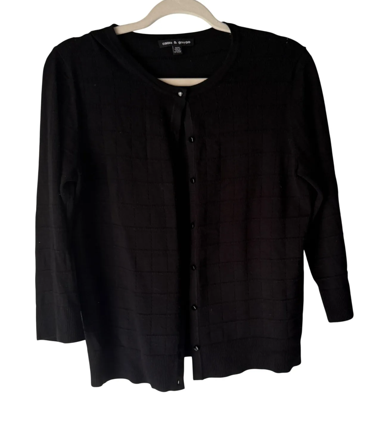 Cable & Gauge Black Textured Knit Button Front Cardigan Sweater M Twee Grunge - Image 1