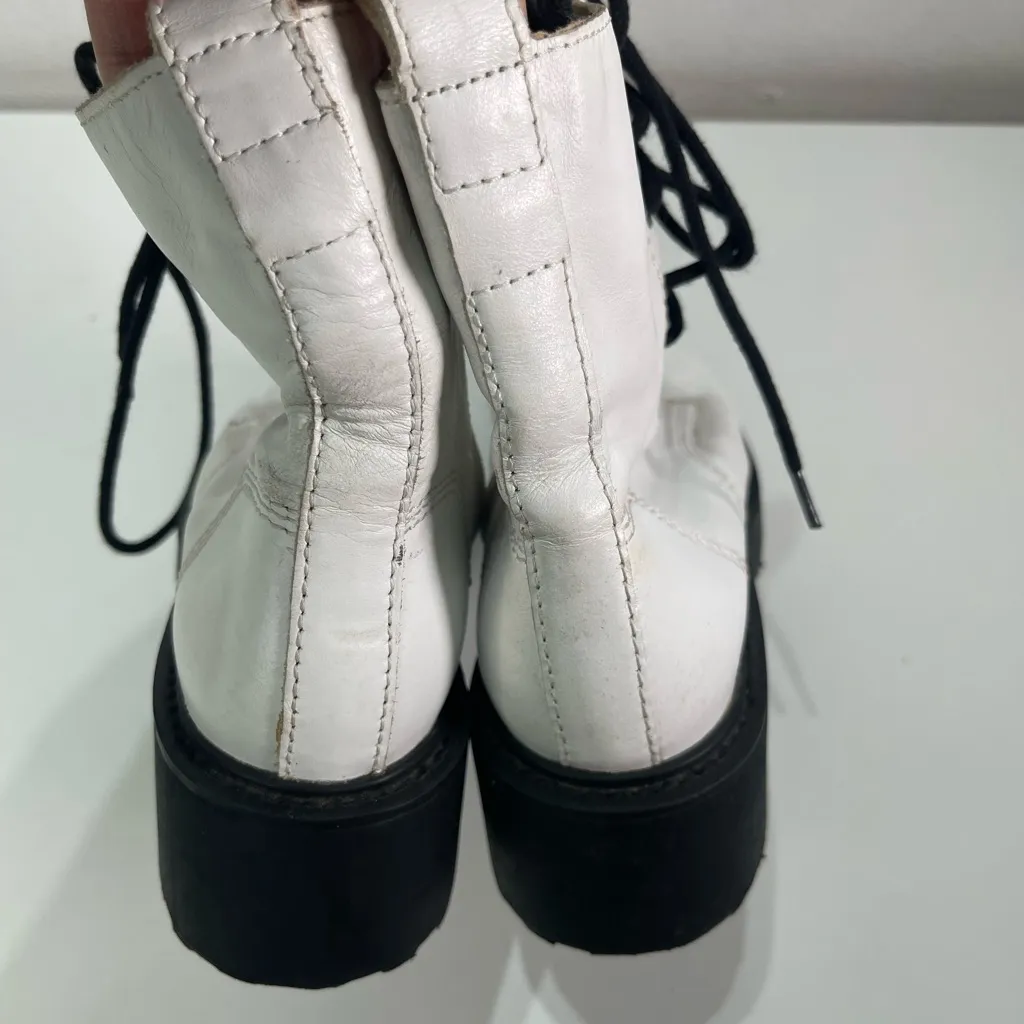 Steve Madden Combat Boots Women 5.5M Tornado White Round Toe Lace Up/Zip Moto - Image 6