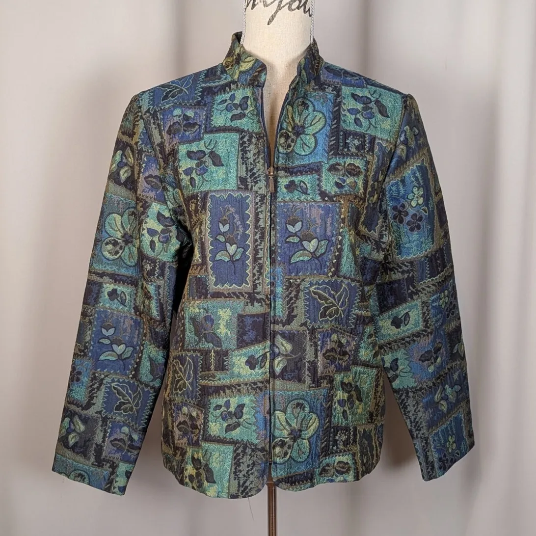 Vintage 90s Coldwater Creek Floral Tapestry Jacket Blue Green Zip Up - Image 13