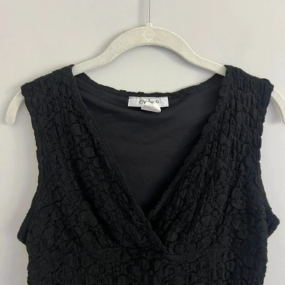 Y2K BLACK ONLY 9 LACE FLORAL OVERLAY TANK‎ TOP Size M - Image 3