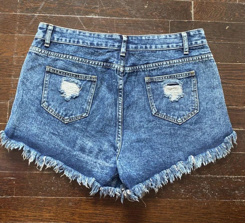 High Waisted Blue Jean Shorts - Image 3