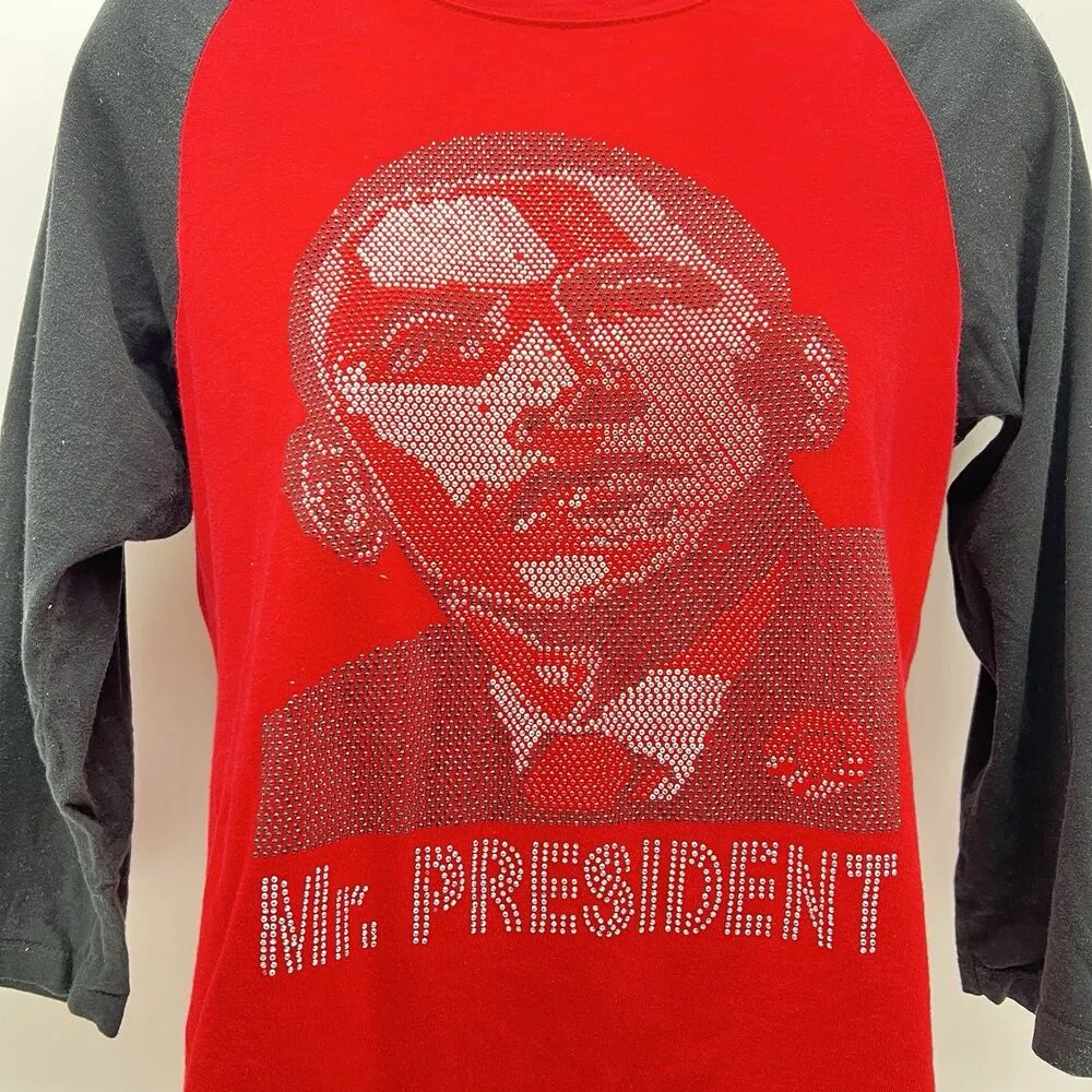 Women's 2007/2008 Barack Obama Mr. President Bedazzled Black/Red Shirt Size L Black Size L - Image 3