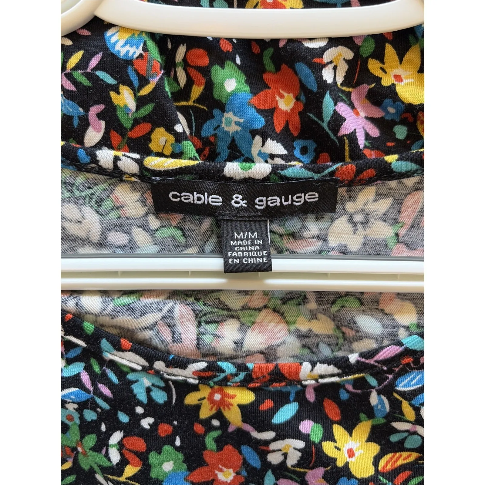 Cable & Gauge Black Colorful Multicolor Floral Flower Stretch Tunic Top Shirt M - Image 5