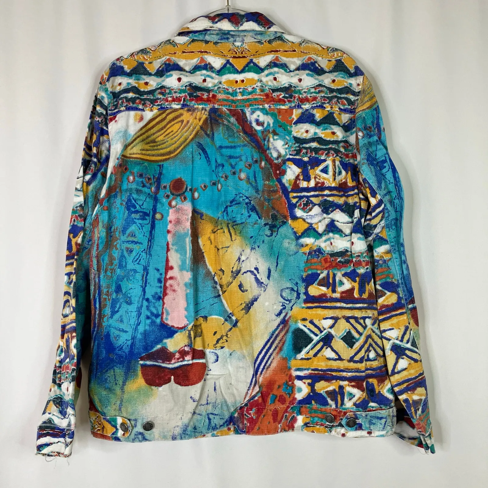 Chico's Design | VTG Abstract Jewel Tone Button Linen Cotton Jacket Chico 2/US L - Image 8