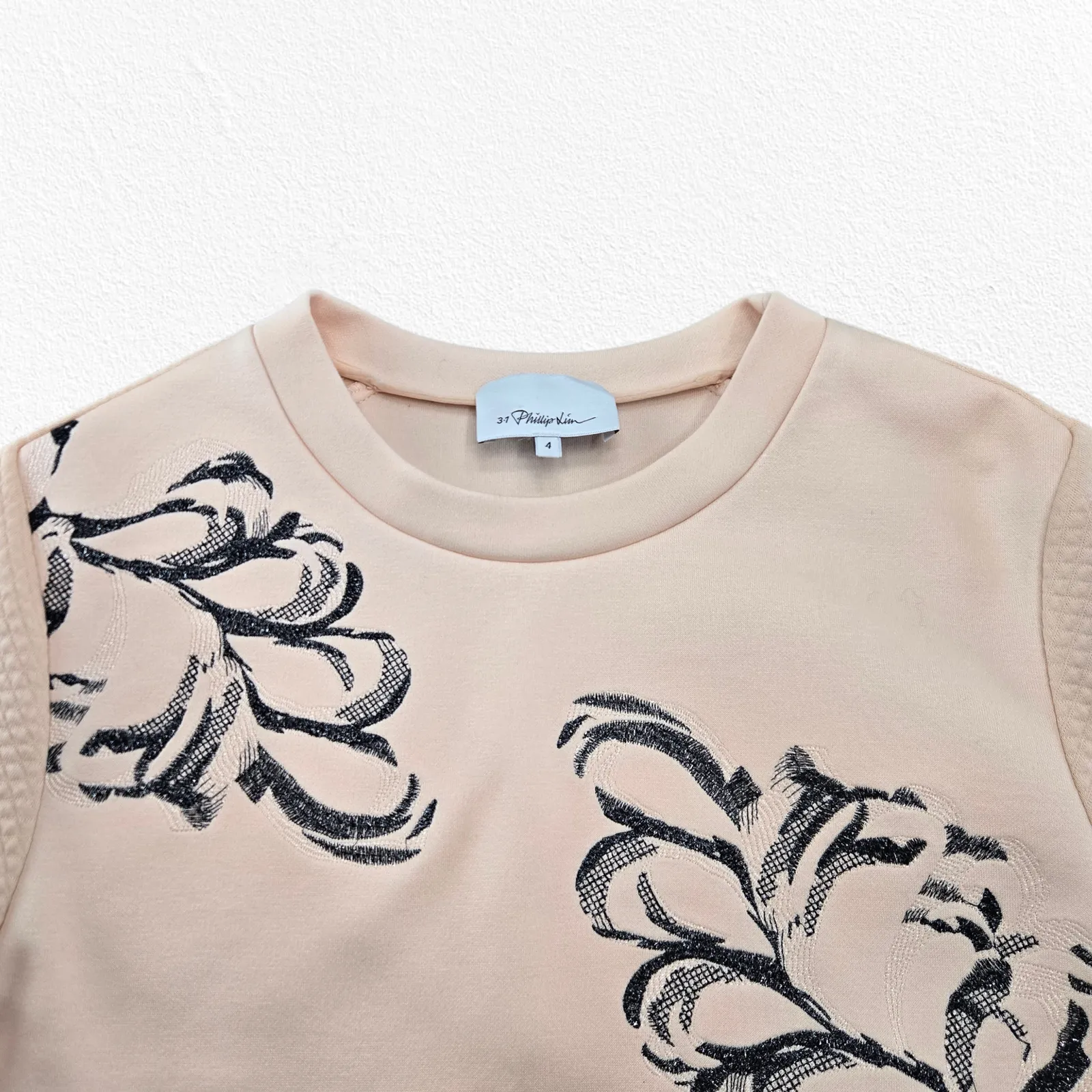 3.1 Phillip Lim Blush Pink Neutral Art Floral Textured Sleeves Knit Top Size 4 - Image 3