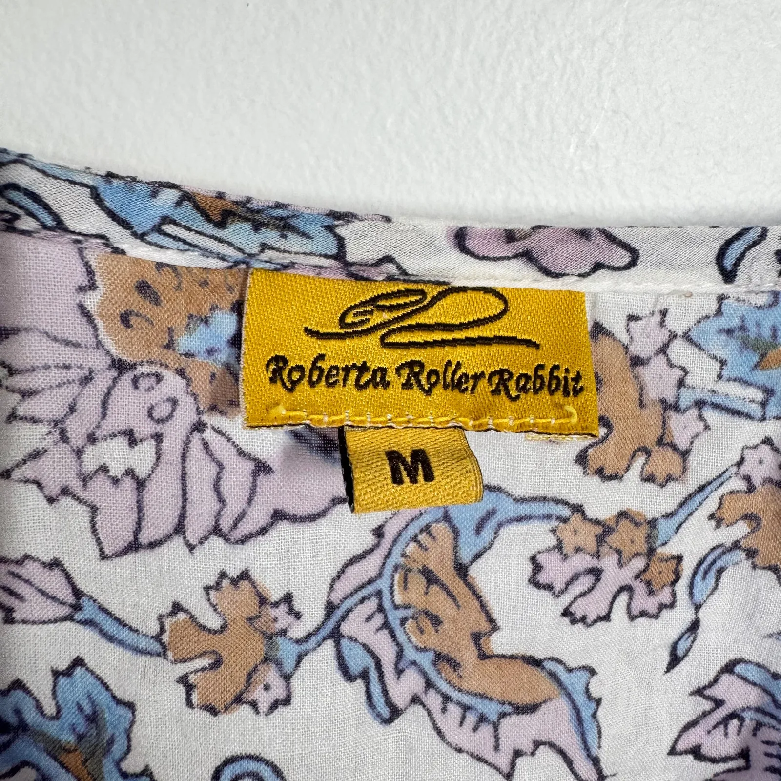 Roberta Roller Rabbit Top Women M White Blue Floral Tunic 3/4 Sleeve 100% Cotton - Image 8