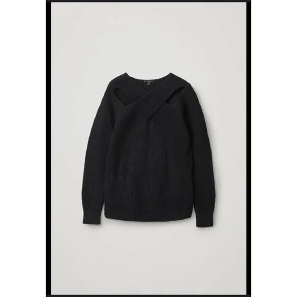 COS Black Cut Out Ribbed Knit Cotton Oversized Pullover Sweater Size M - Image 2