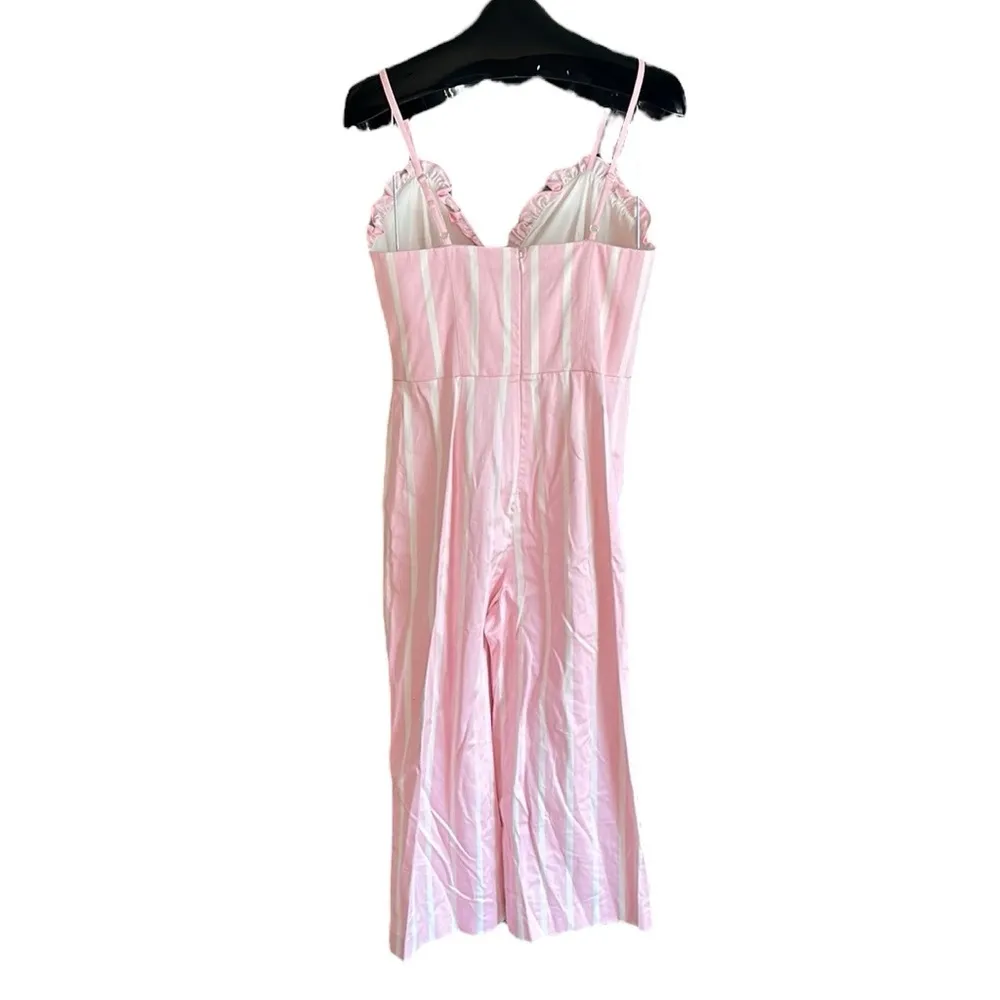 Gianni Bini Pink and White‎ Sarah Striped Jumpsuit Cropped Wide Leg. - Image 7