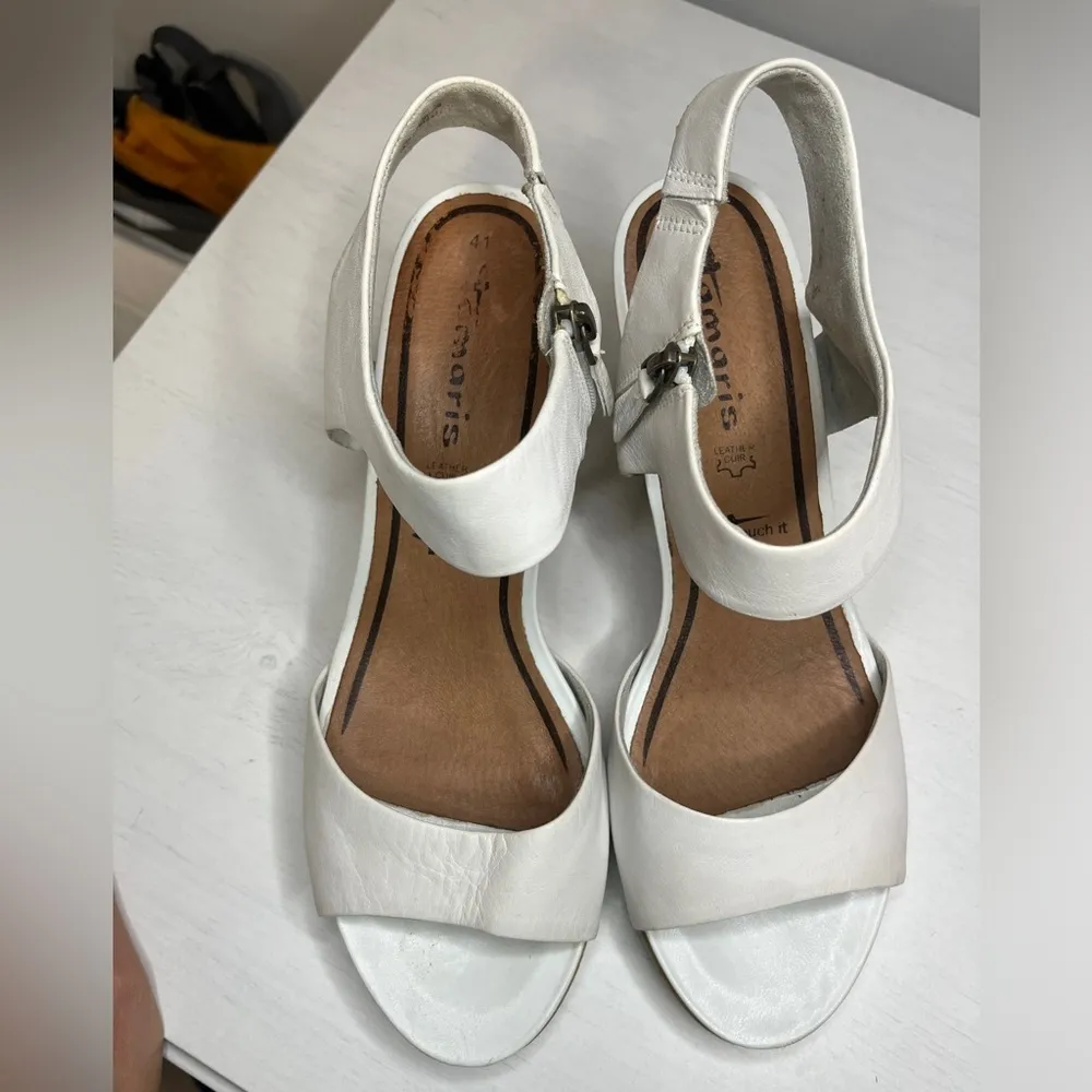 Tamaris Sz 41 EU 10 US White Leather Cork Wedge Lug Sole Comfort Sandals - Image 3