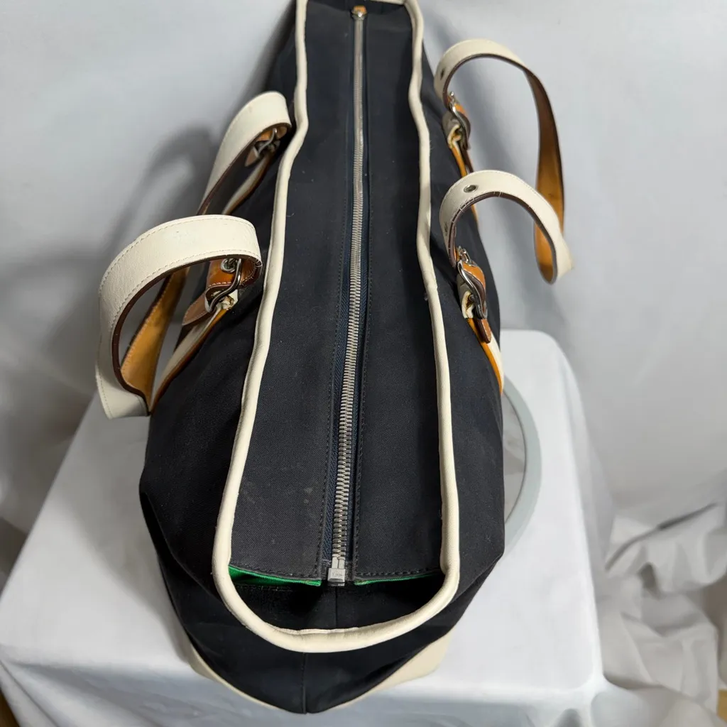 Coach M157745 Large Canvas Leather Trim Travel Tote Black Cream Green Interior - Image 4