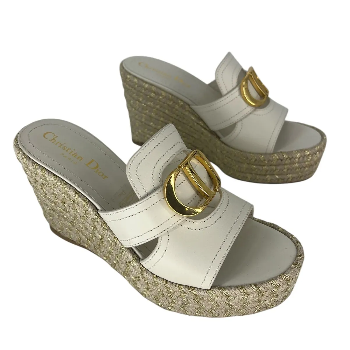 Christian Dior White CD Montaigne Wedge Slide Sandals - Image 7
