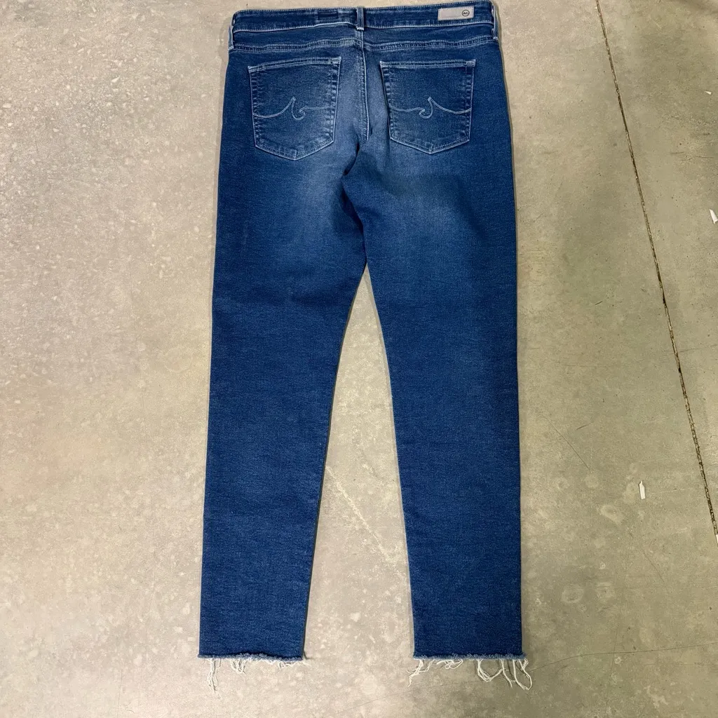 AG Farrah Skinny Ankle Jeans High Rise Raw Hem Distressed Blue Premium Denim - Image 2