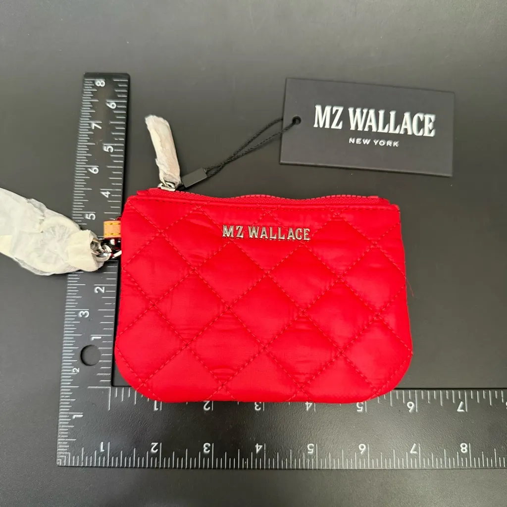 MZ WALLACE Bright Cherry Red Metro Flat Key Pouch Ring Small Quilted Wallet NWT - Image 9