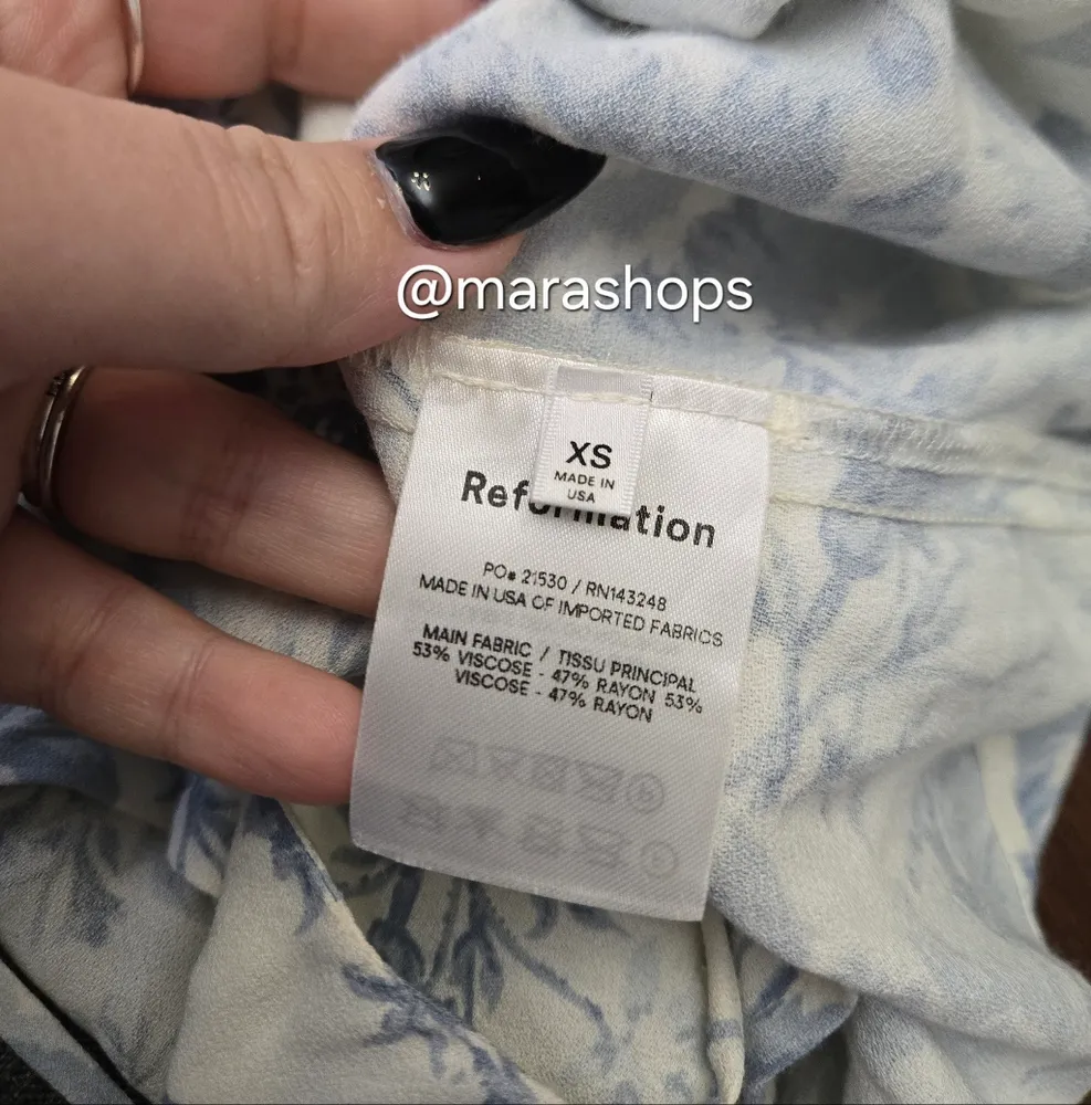 Reformation Sloane Blue Floral Spaghetti Strap Midi Crepe Dress - Image 7