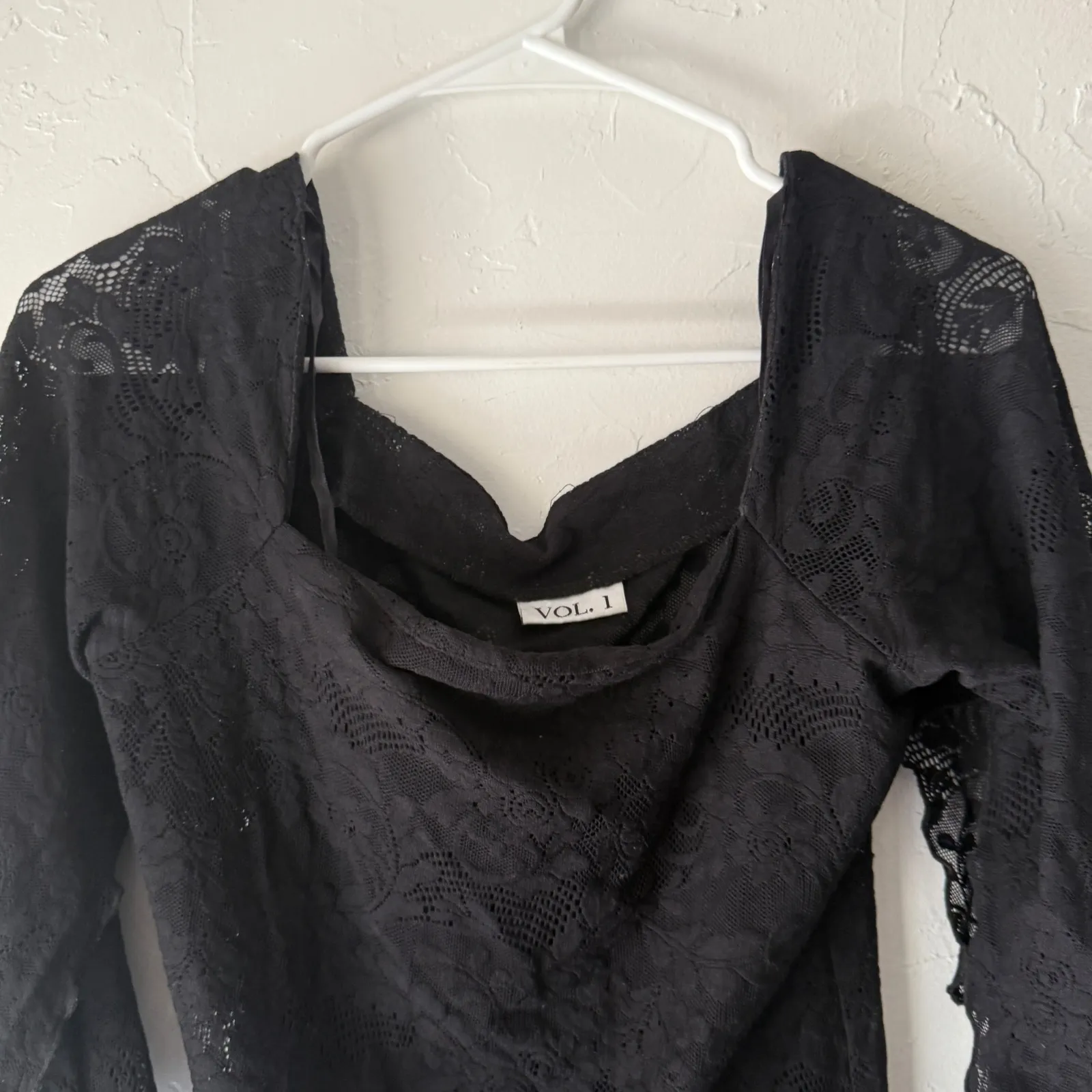 Black Lace Top VOL. 1 Square Neck Bell Sleeve Blouse Womens XL Whimsigoth Witchy - Image 2