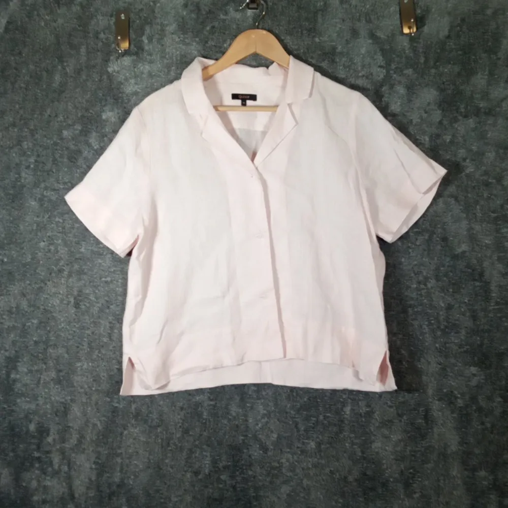 Quince European Linen Short Sleeve Shirt Pale Pink Vacation Resort Size Medium - Image 3