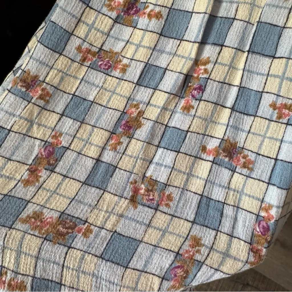 Vintage Loco Lindo Chambray Button Down Floral Shirt Dress Blue Size L - Image 4