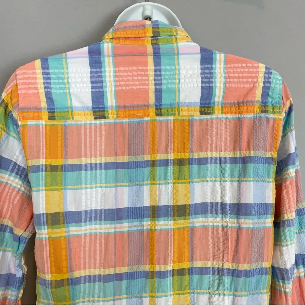 J. Crew Outlet Plaid The Perfect Shirt Women Pastel Spring Preppy Crinkly Fabric White Size M - Image 7