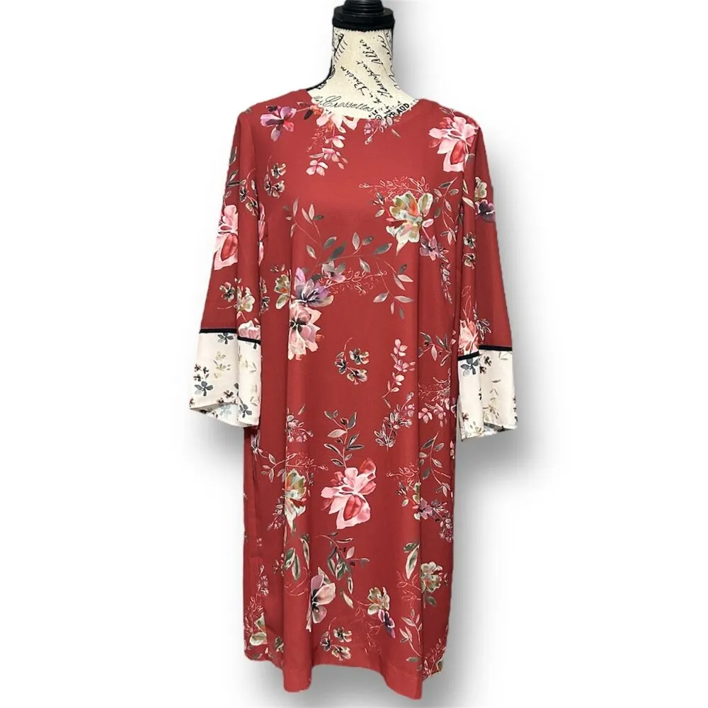J. Jill Small Red Marroon Floral Shift Midi Dress Boho Cottagecore Festival Fall - Image 8