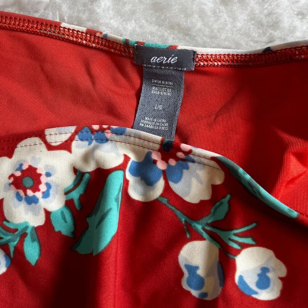 🍍2 / 20 🍍 Aerie | Rust Red Floral Bikini Cut Bottom | Size L | Preppy Swimsuit - Image 6