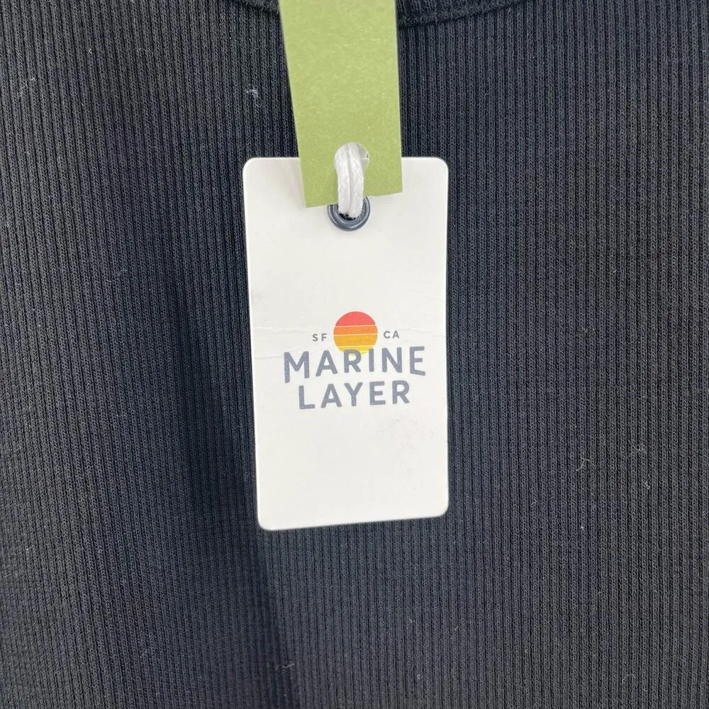 MARINE LAYER Lexi Rib Leah Dress Extra Small Black Ribbed One Bow Shoulder NWT - Image 4