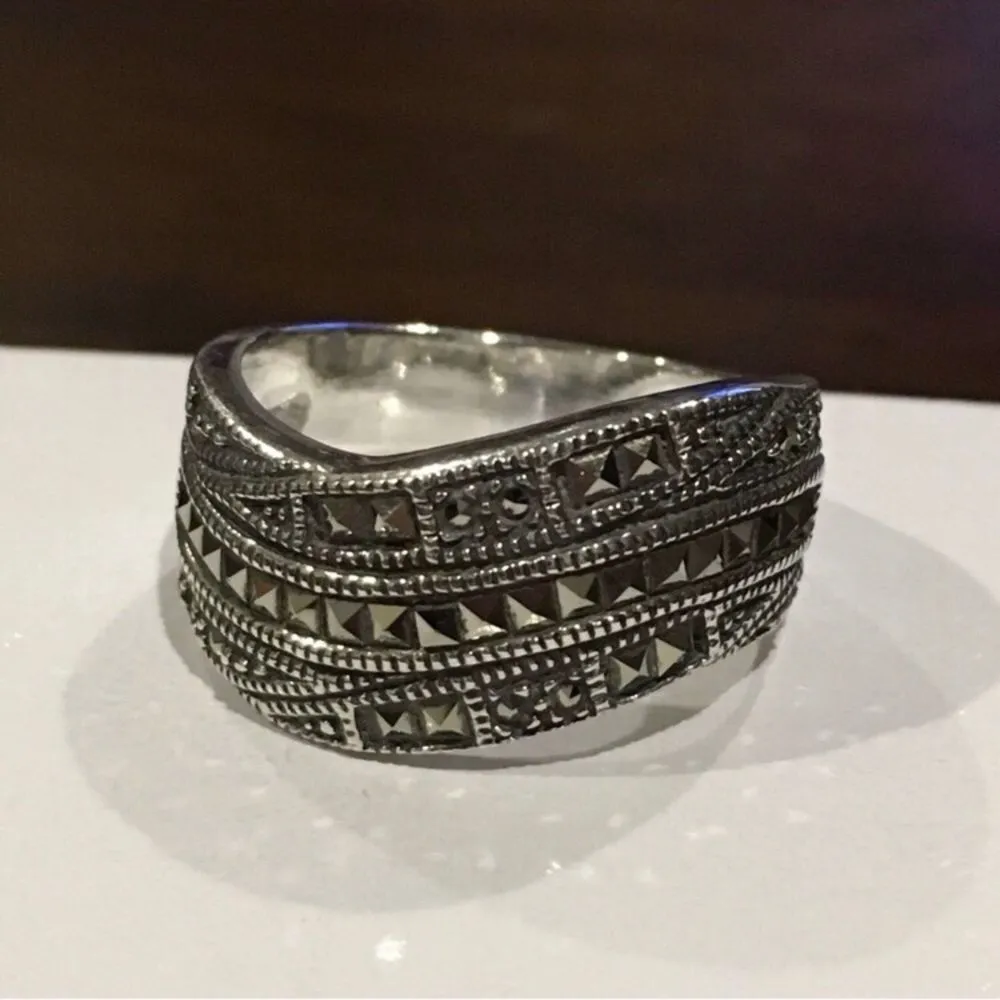 JUDITH JACK Marcasite Sterling Silver Ring Sz 8 - Image 2