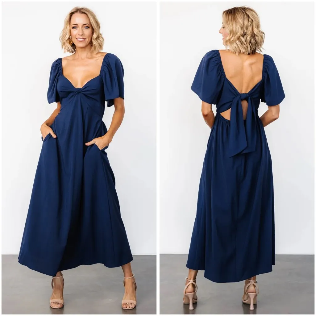 Baltic Born Indie Back Tie Dress in Navy Blue Size M NWOT - Image 2