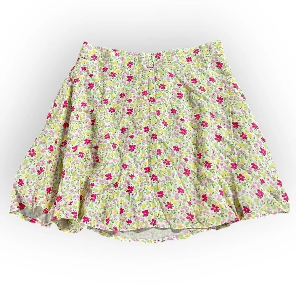 Charlie Holiday Willow Miniskirt Women's 4 Yellow Pink Floral A-Line NWT - Image 3