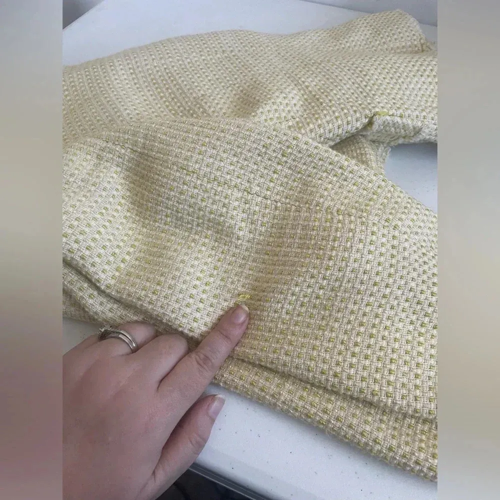 Vintage Yellow Ann Taylor Tweed Blazer High Waist Skirt‎ Suit Size 12 Petite - Image 15