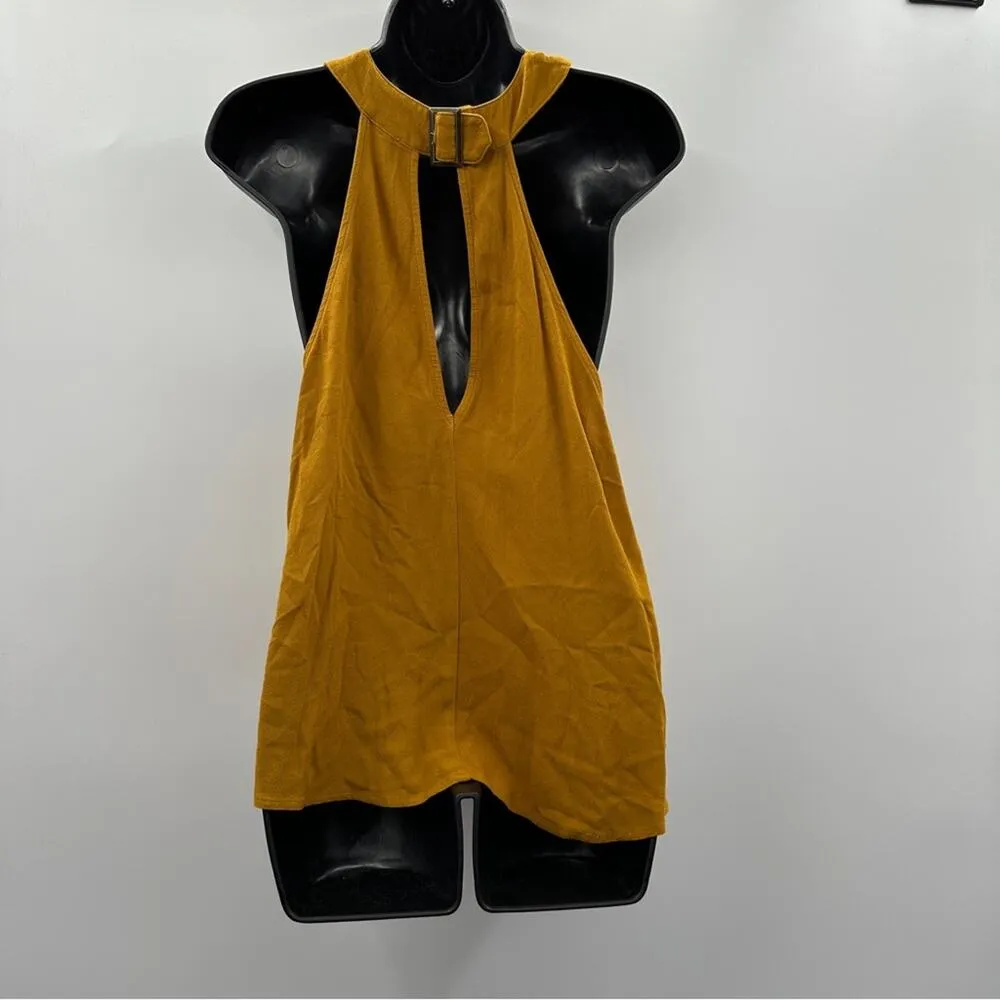 Free People Twist &‎ Shout Gold Mustard Keyhole Buckle Back Tank Top Size S - Image 4