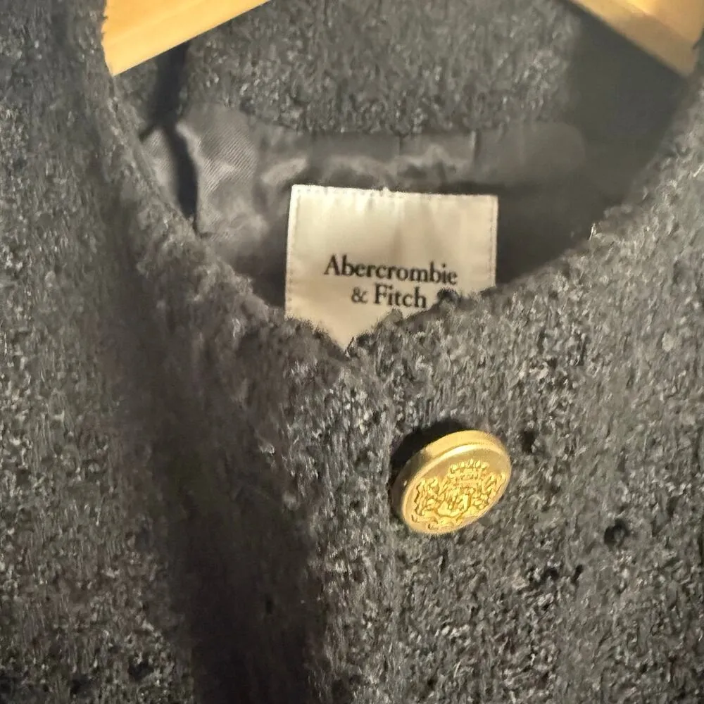 Abercrombie & Fitch Black Tweed Collarless Button Front Jacket Size Small - Image 9