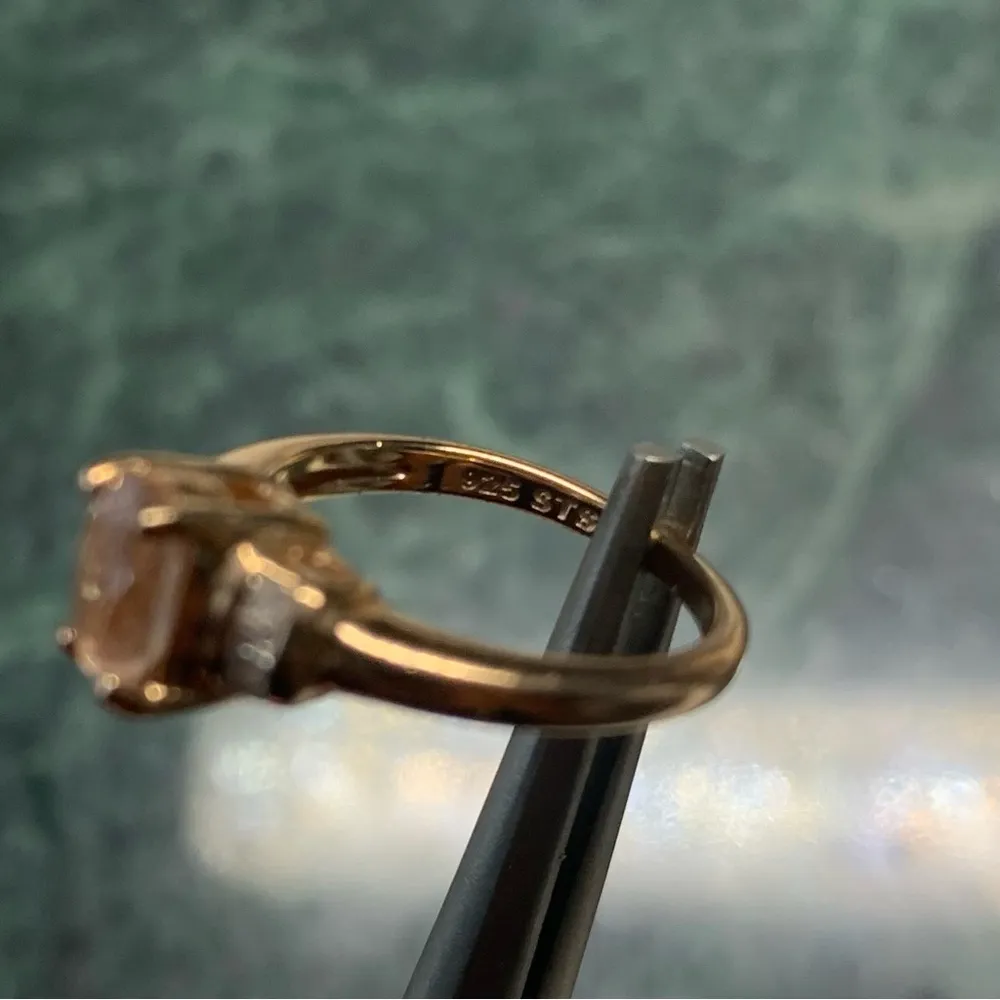 Peach Morganite And Baguette Diamond Ring Rose Gold Over Sterling STS Size 5 - Image 4