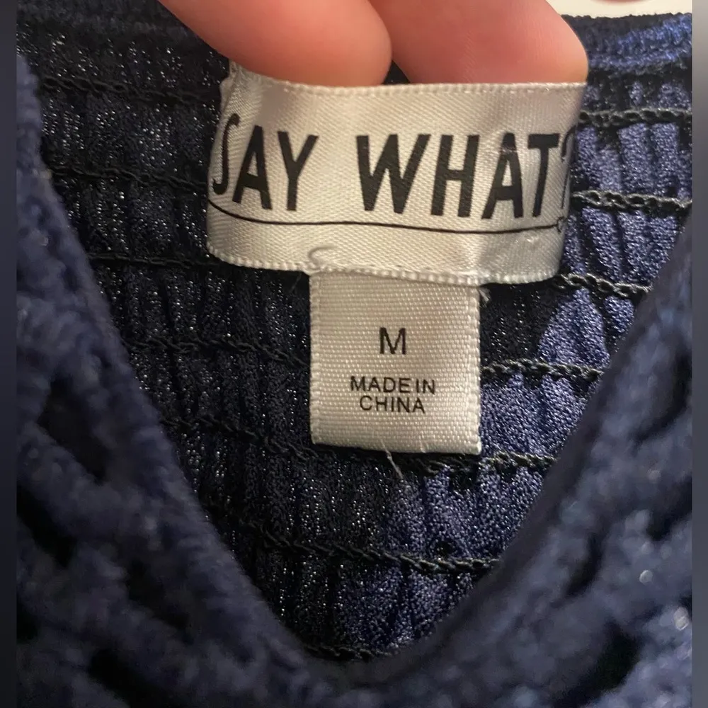 Navy Blue Spaghetti Strap Mini Dress Crochet Lace Bodice & Ruffle Hem - Image 5