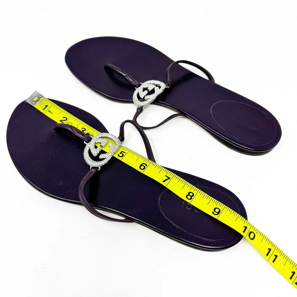 GUCCI Plum Purple GG Silver Crystal Logo Monogram Designer Vintage Sandals US 8 - Image 12