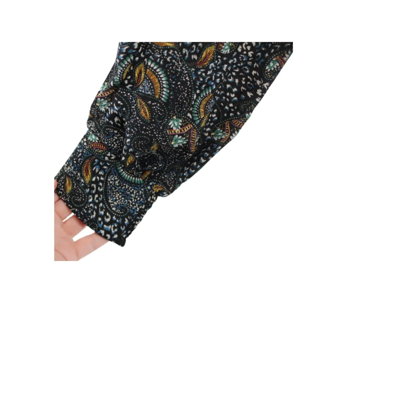 Evereve Charlie Tie Neck Blouse Women's Medium Black Paisley Long Sleeve NWT - Image 5