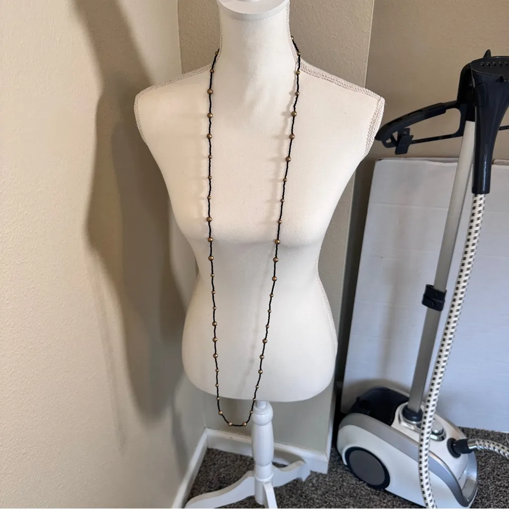 Black & Gold Beaded Long Necklace Women’s Boho - Image 3