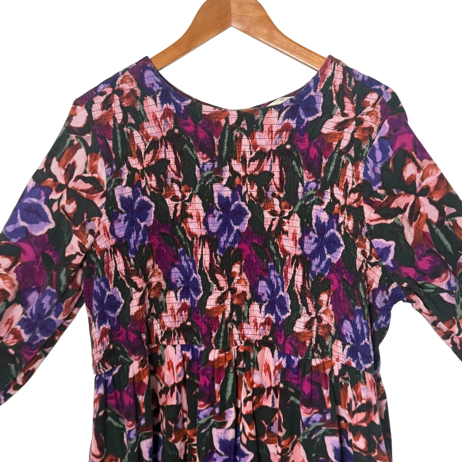 Terra & Sky Plus Size Midi Dress Smocked Peasant Size 20W 22W Floral Cotton BOHO - Image 9