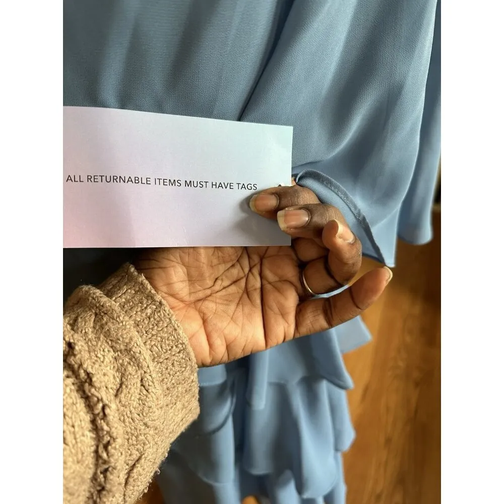 SLNY Women's NWT Baby Blue Elegant Tiered Cocktail Dress Sz 14 Modest Formal - Image 13