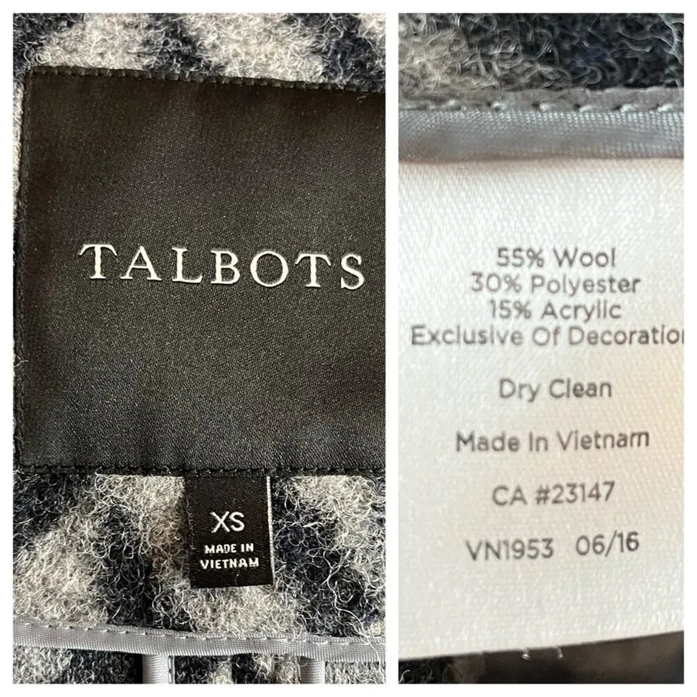 Talbots Women's Wool Blend Coat Zip Front Gray Black Herringbone Size XS - Image 12