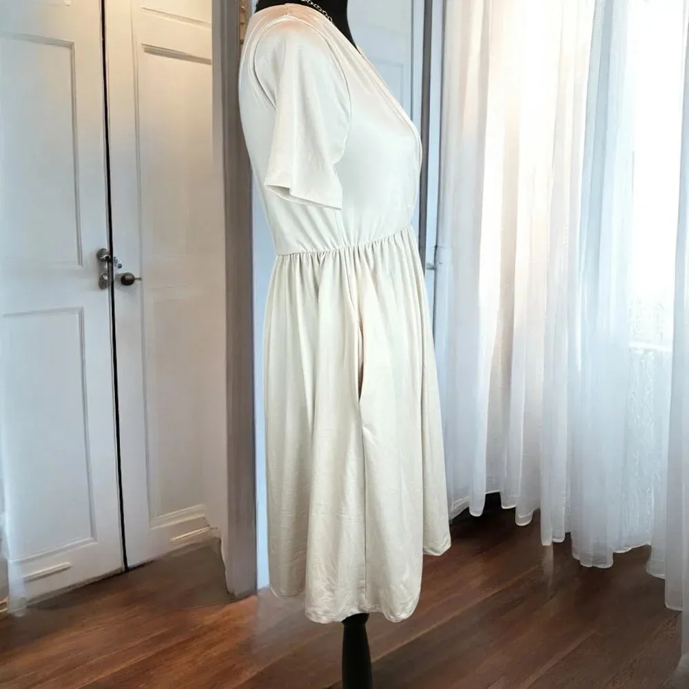 zenana faux wrap dress sand cream fit & flare pockets casual‎ surplice small - Image 5