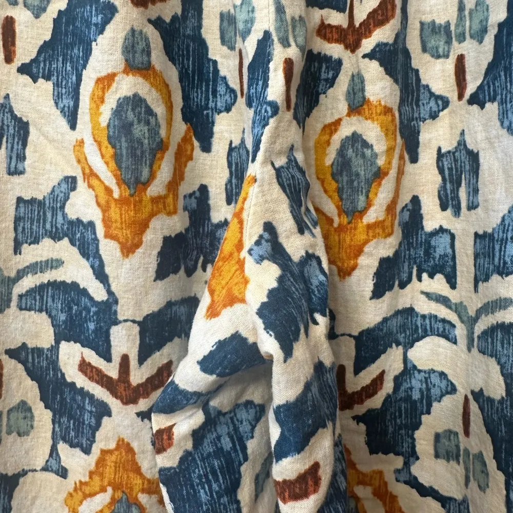 Christian Siriano Linen Wide Leg Crop Pants Womens M Blue Orange Bohemian Print Size M - Image 3