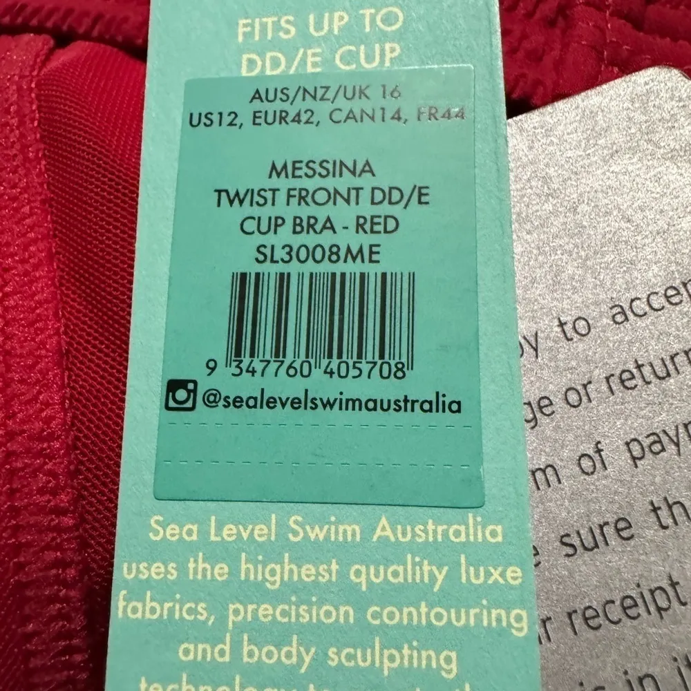 Sea Level Messina Red DD/E Cup Twist Front Bra Bikini Swimsuit Top Size 12 New - Image 6